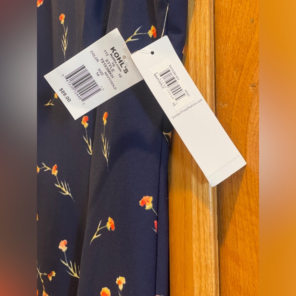 Navy and Floral Dress — By London Times, Size 10 - Picture 12 of 14